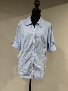 St. John's Bay Blue & White Striped Short-Sleeve Button-Down